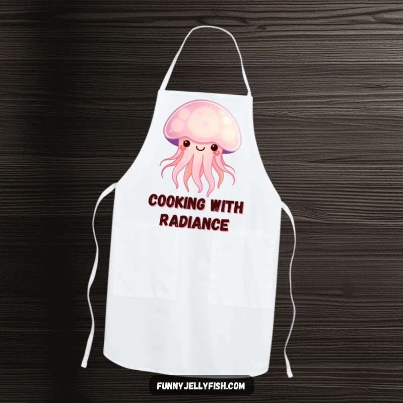 Funny Kawaii Jellyfish Apron radiating a soft, happy glow, adding cheerful ocean humor to your cooking adventures.