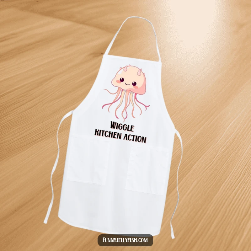 Funny Kawaii Jellyfish Apron, showing a dancer with wiggling tentacles, perfect for culinary fun and protection with a humorous, artistic touch.