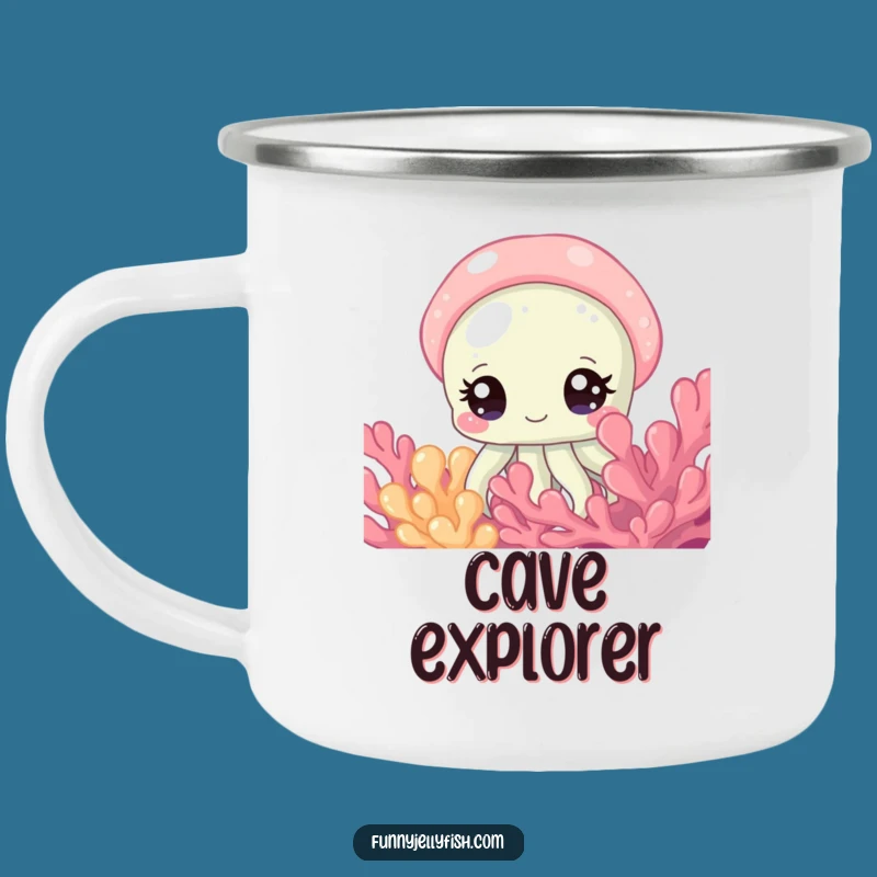 Funny Curious Jellyfish Camping Mug: Sparkling Eyes Peeking Perfect Outdoor Gift