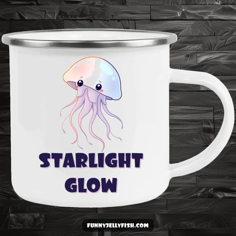 Funny Camping Mug with a Graceful Jellyfish Floating with Shimmering Tentacles, ready for the outdoors