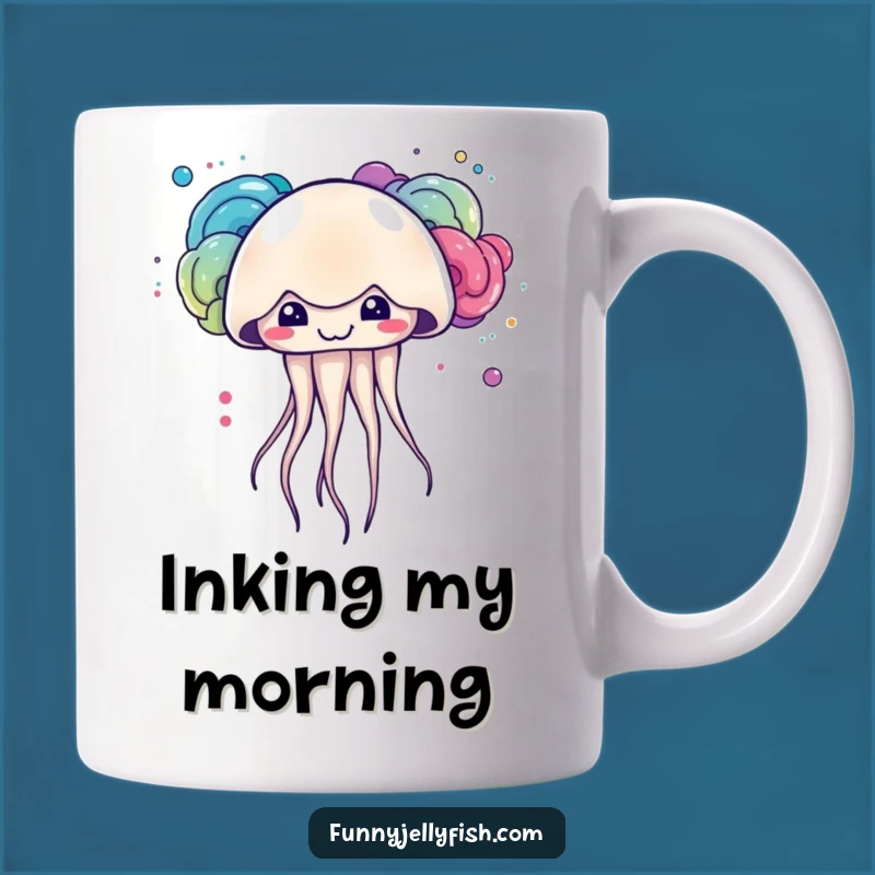 Funny Kawaii Jellyfish Ink Mug: Mischievous Grin, Perfect Hilarious Art Gift