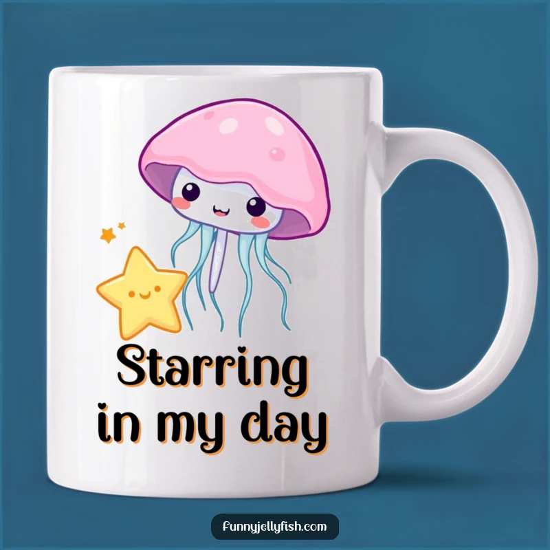 Funny Kawaii Jellyfish Star Mug: Playful Bouncing, Perfect Hilarious Celestial Gift