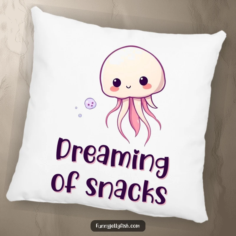 Funny Kawaii Jellyfish Pillow with a cute jellyfish playfully chasing plankton, offering comfort and aquatic charm.