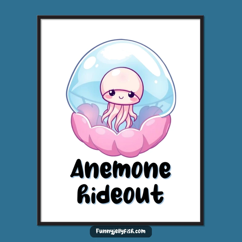 Funny Shy Jellyfish Anemone Digital Art Print - Adorable Wall Decor Gift