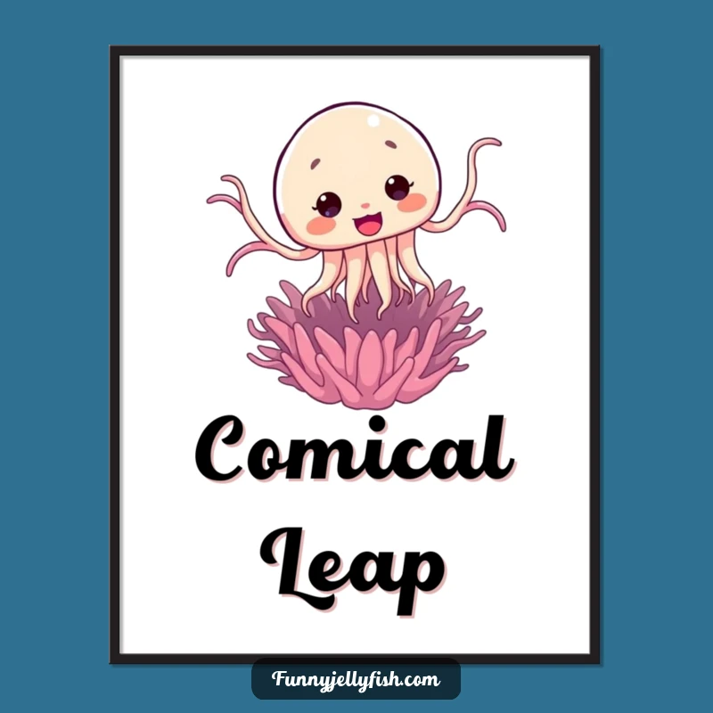 Funny Kawaii Jellyfish Jump Digital Art: Instant Surprise, Comical Gift!
