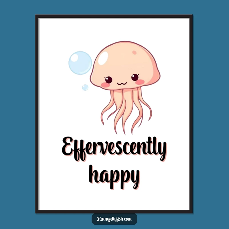 Funny Kawaii Jellyfish Digital Art - Playful Bubble Scene, Humorous Decor