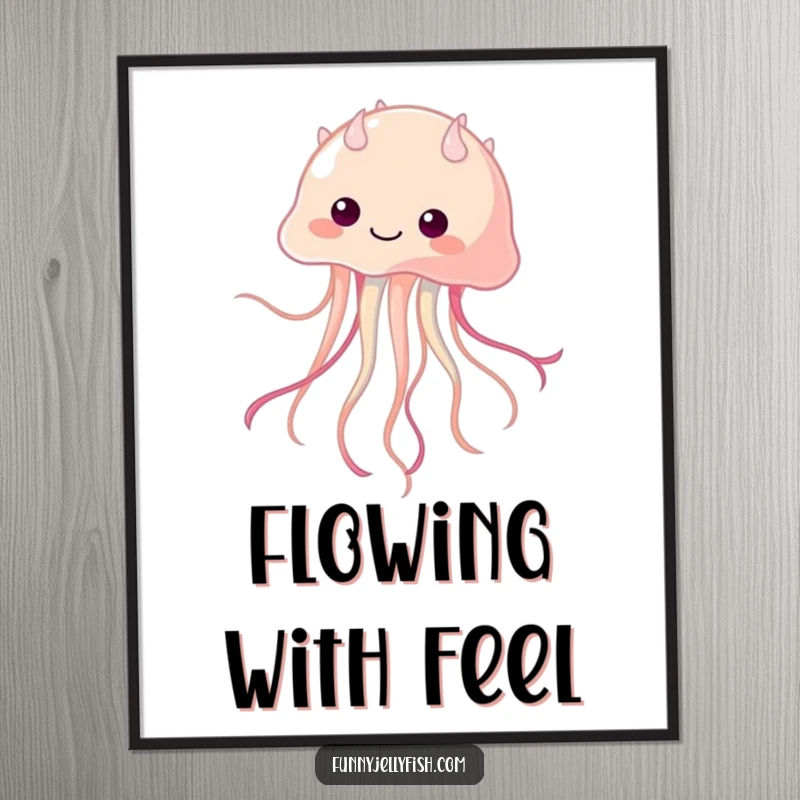 Funny Kawaii Jellyfish Digital Art Print, capturing a whimsical dancer with elegantly wiggling tentacles, offering instant humor and vibrant artistic appeal.