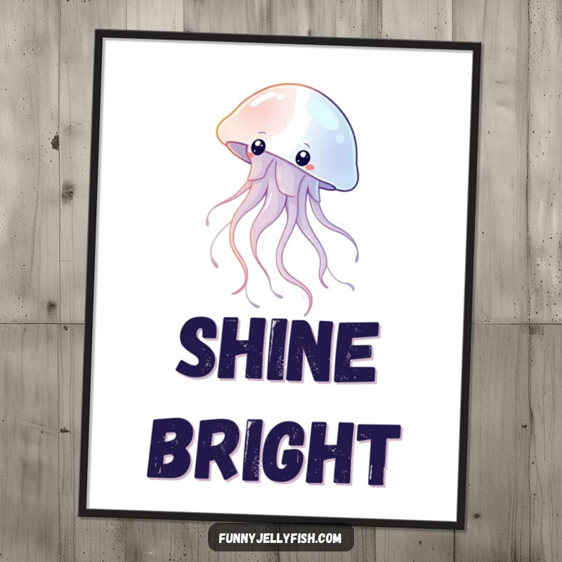 Funny Digital Art Print of a Graceful Jellyfish Floating with Shimmering Tentacles, ethereal and beautiful wall decor