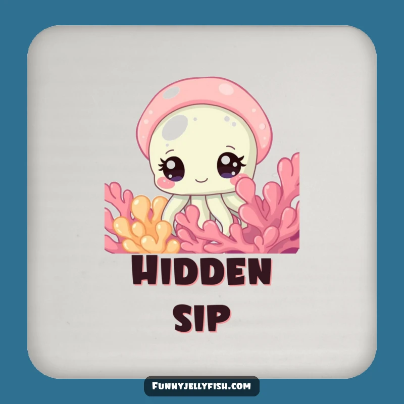 Funny Curious Jellyfish Coaster: Sparkling Eyes Peeking Perfect Party Gift