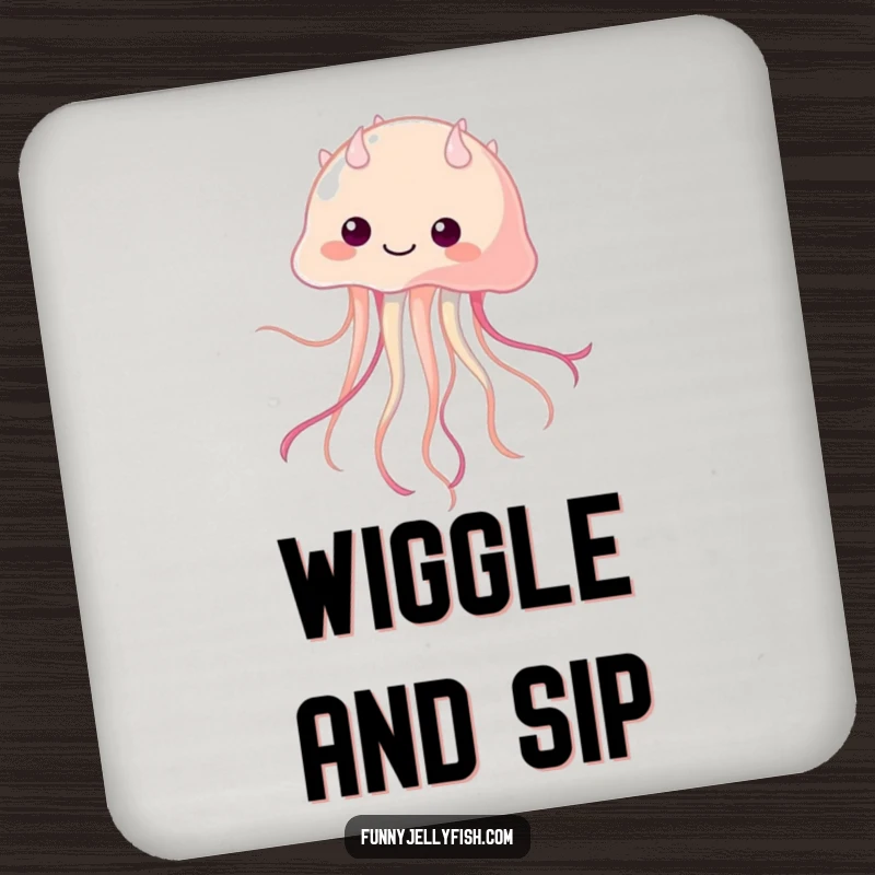 Funny Kawaii Jellyfish Coaster, showing a joyful dancer with wiggling tentacles, adding a humorous and artistic touch to any beverage setup.