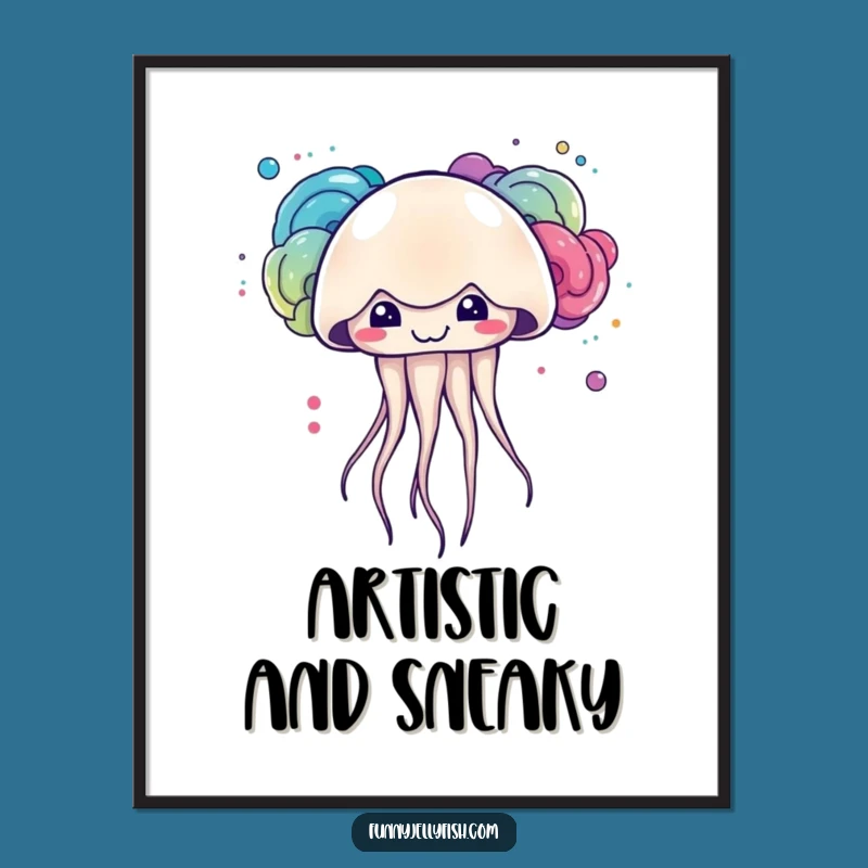 Funny Kawaii Jellyfish Ink Poster: Artistic Creature, Perfect Quirky Wall Art Gift