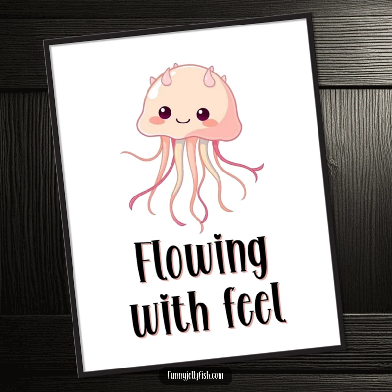 Funny Kawaii Jellyfish Poster, illustrating a playful dancer with ribbon-like tentacles, adding a touch of humor and vibrant artistry to any wall.