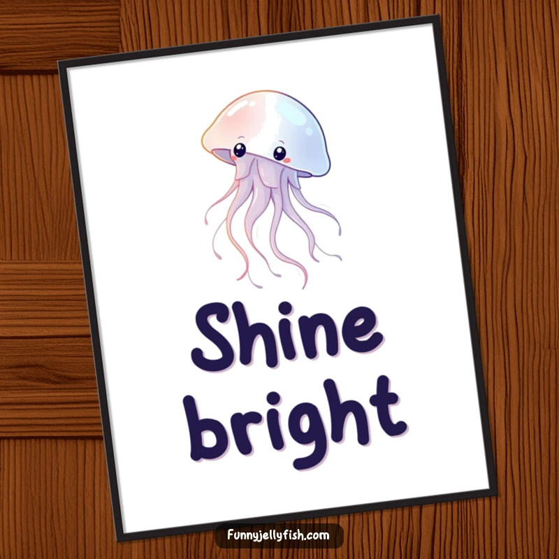 Funny Poster of a Graceful Jellyfish Floating with Long, Shimmering Tentacles, captivating ocean wall art