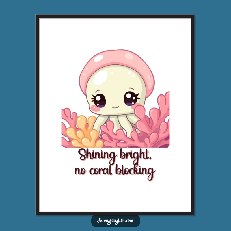 Free Printable Wall Art: Curious Jellyfish Coral Peek! Whimsical Downloadable Decor, DIY Gift.