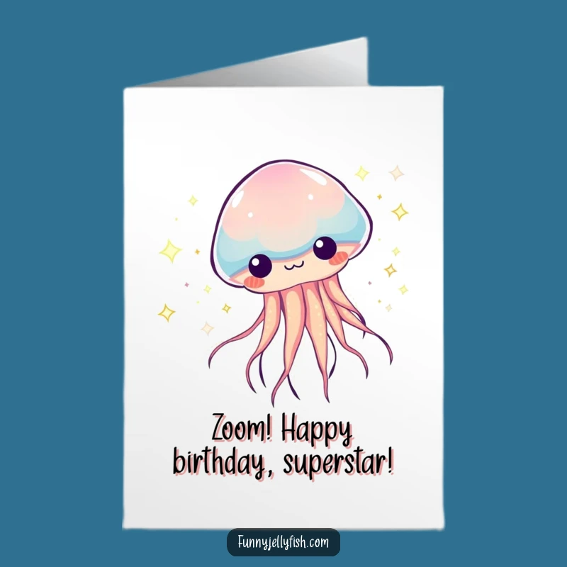 Free Printable Birthday Card: Zooming Jellyfish Sparkle - Funny Gift