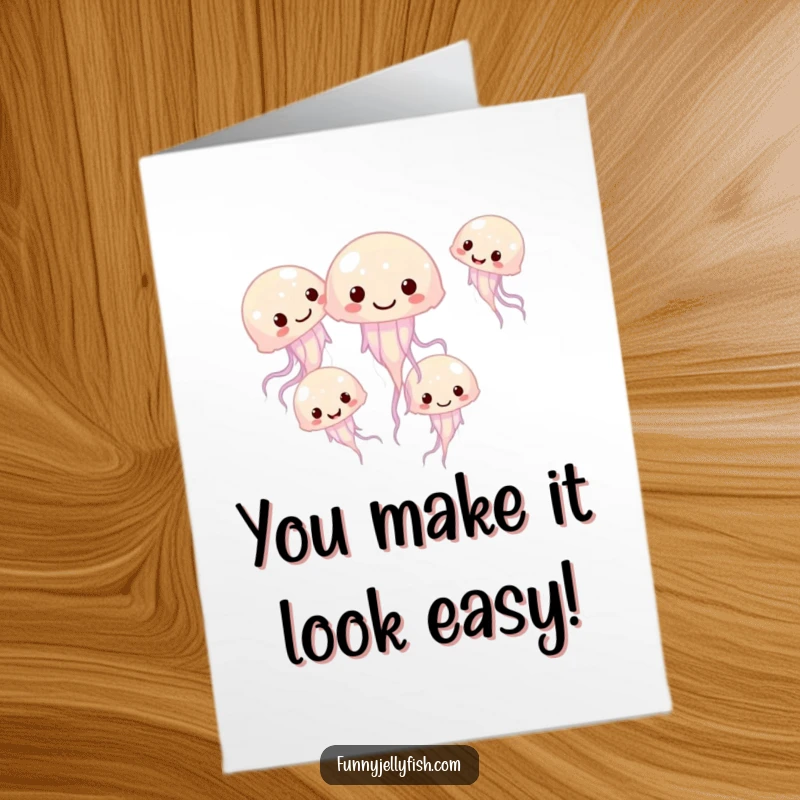 Funny Free Printable Congratulations Card: Giggling jellyfish swim in a happy circle, cheering on a big achievement.