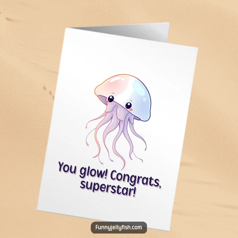 Elegant Free Printable Congratulations Card: A graceful jellyfish floats serenely, its tentacles shimmering, symbolizing a beautiful achievement, perfect for a DIY gift.