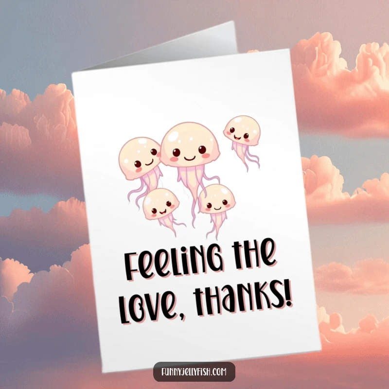 Funny Free Printable Thank You Card: Giggling jellyfish swim in a playful circle, sending warm thanks.