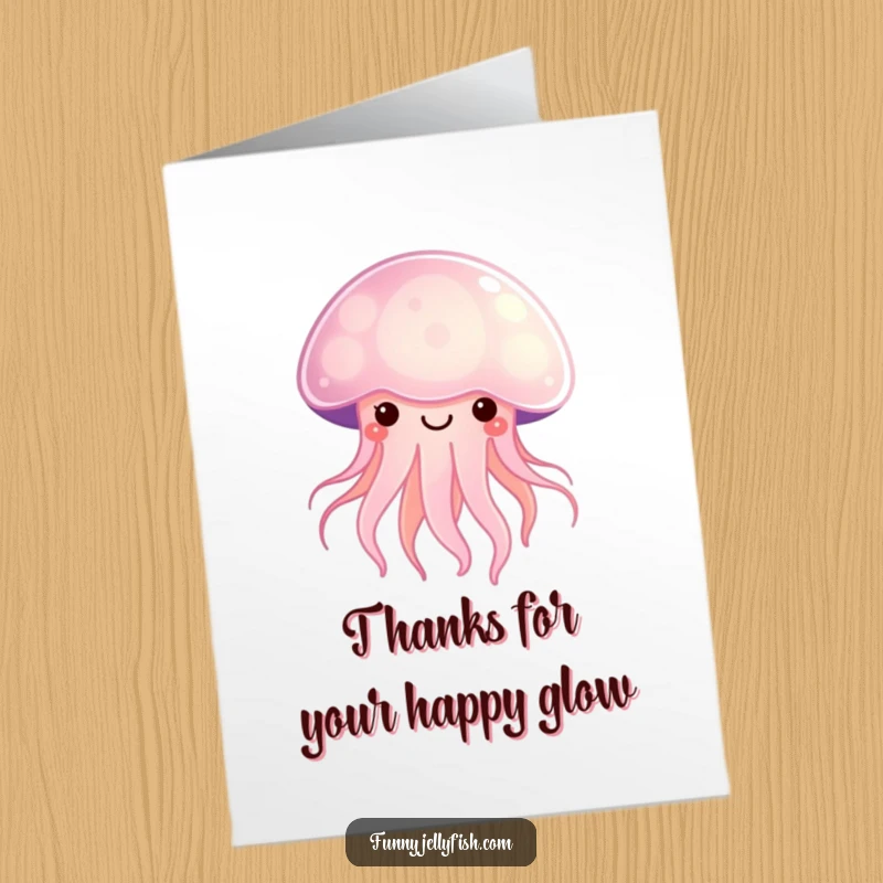 Funny Free Printable Thank You Card: A serene Kawaii jellyfish emitting a gentle, happy glow, perfect for expressing thanks.