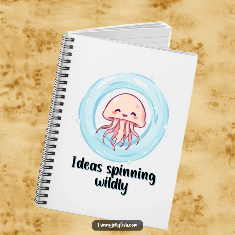 Funny kawaii jellyfish giggling as it spins rapidly in a water vortex on this cute and inspiring notebook.