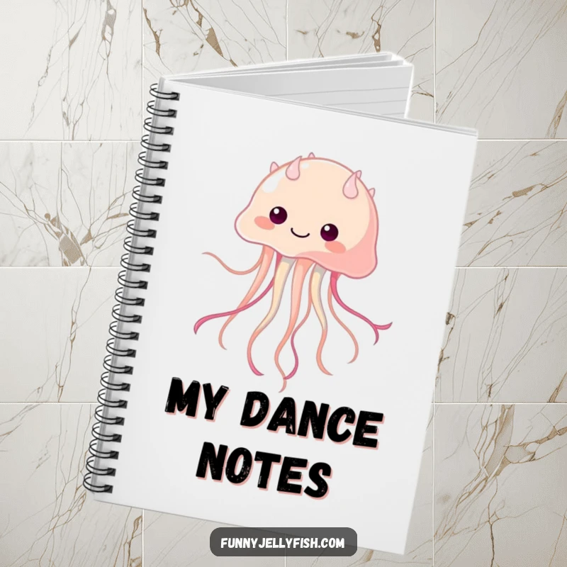 Funny Kawaii Jellyfish Notebook, illustrating a spirited dancer with wiggling tentacles, perfect for capturing thoughts and ideas with whimsical, humorous flair.