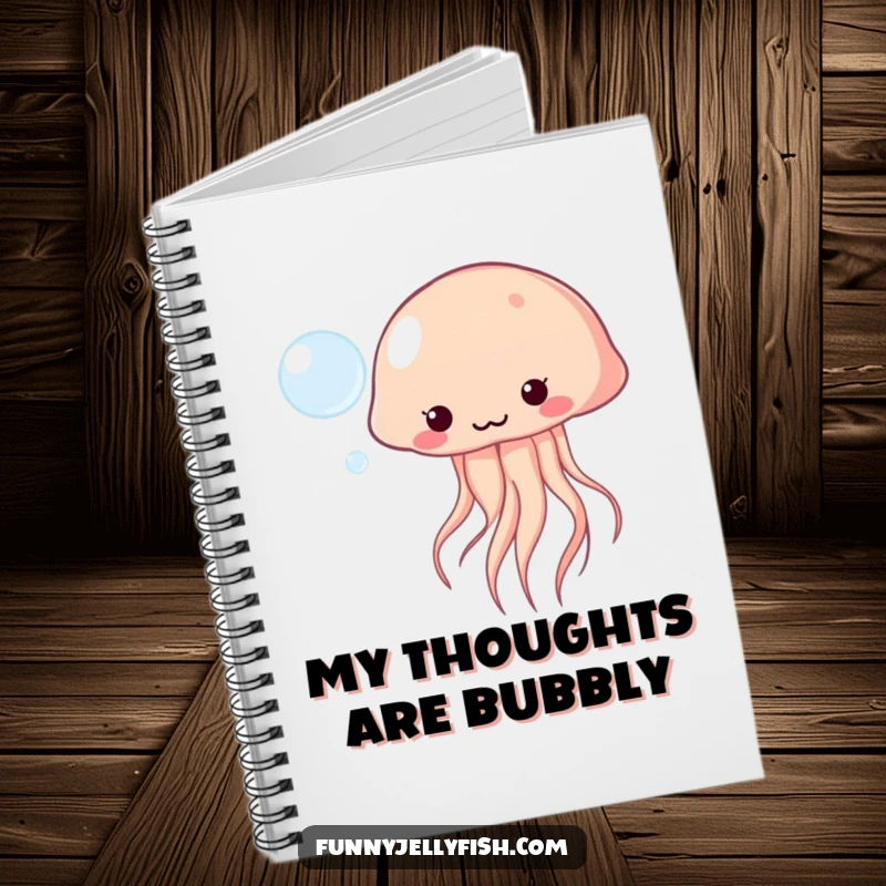 Funny Kawaii Jellyfish Notebook featuring playful bubble-bouncing, perfect for note-taking with cute ocean humor.