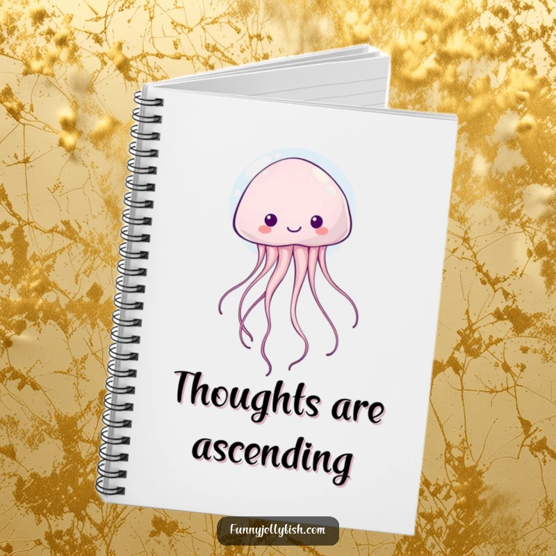 Funny kawaii jellyfish with trailing, wiggly tentacles floating happily inside a bubble on this cute and inspiring notebook.