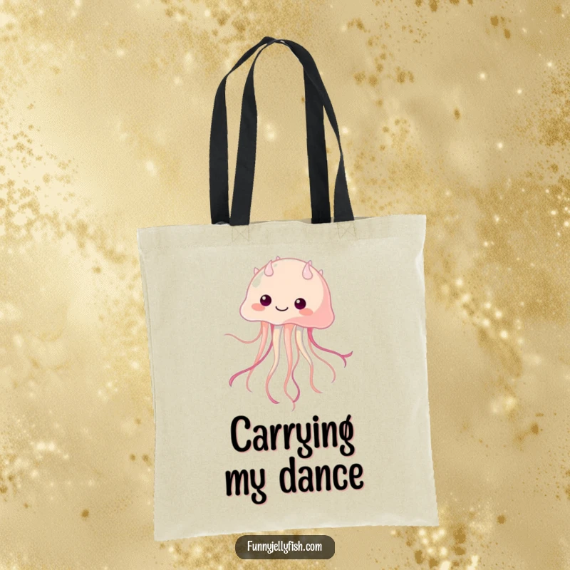 Funny Kawaii Jellyfish Tote Bag, showing a whimsical dancer with elegantly wiggling tentacles, perfect for carrying essentials with unique, humorous flair.