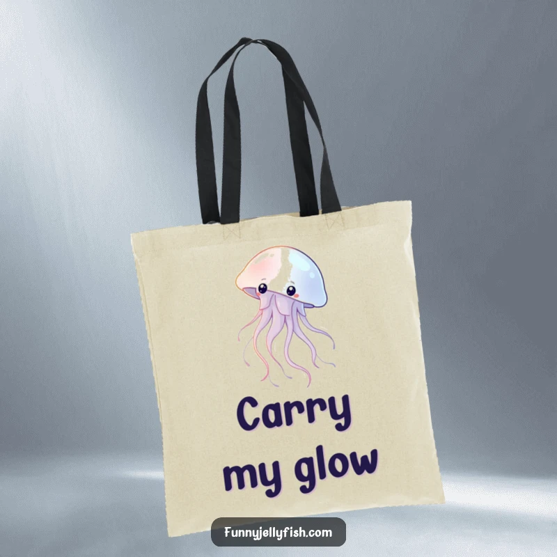 Funny Tote Bag showing a Graceful Jellyfish Floating with Shimmering Tentacles, stylish and spacious